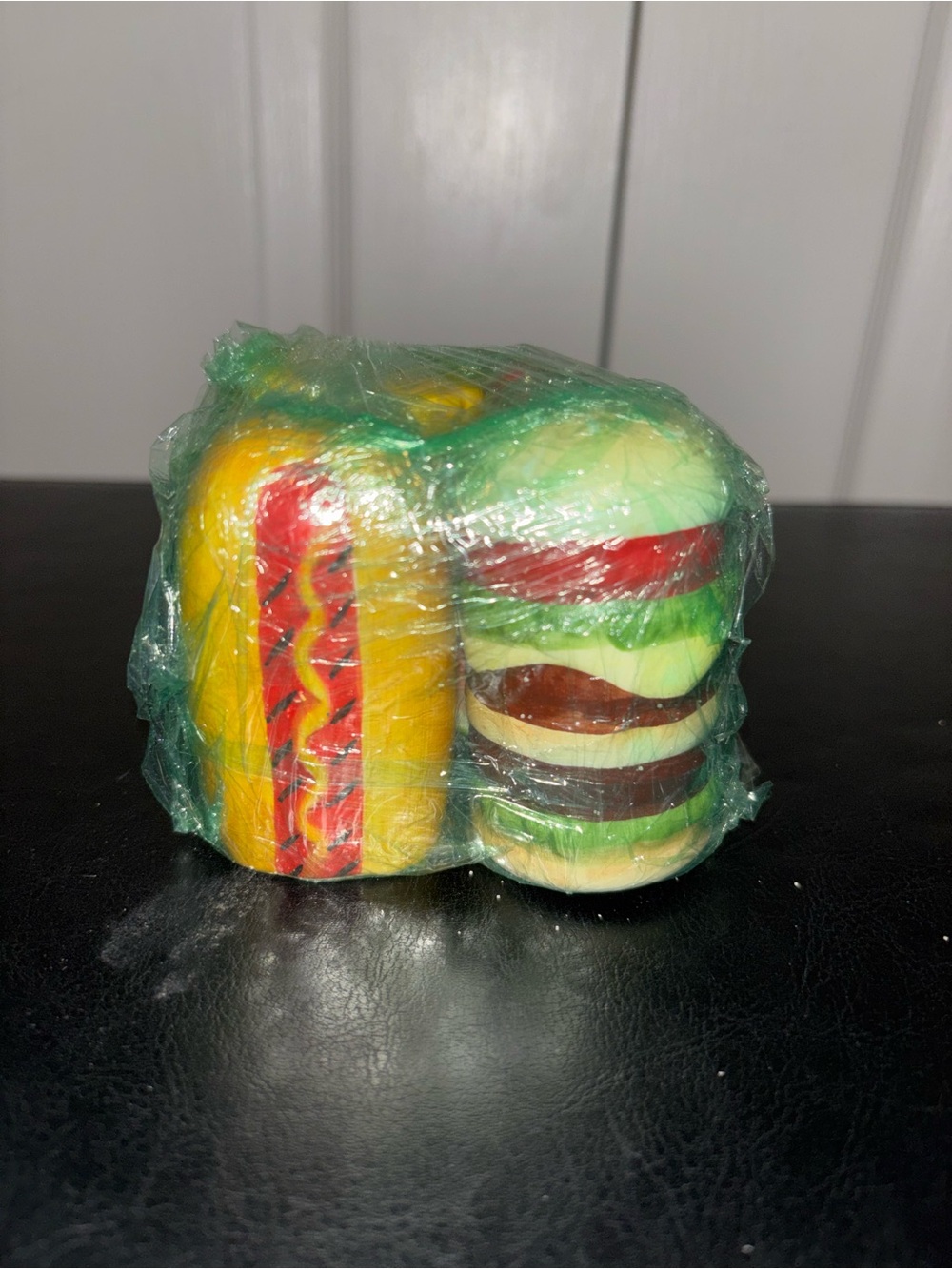 Hotdog burger watermelon corn salt pepper shakers